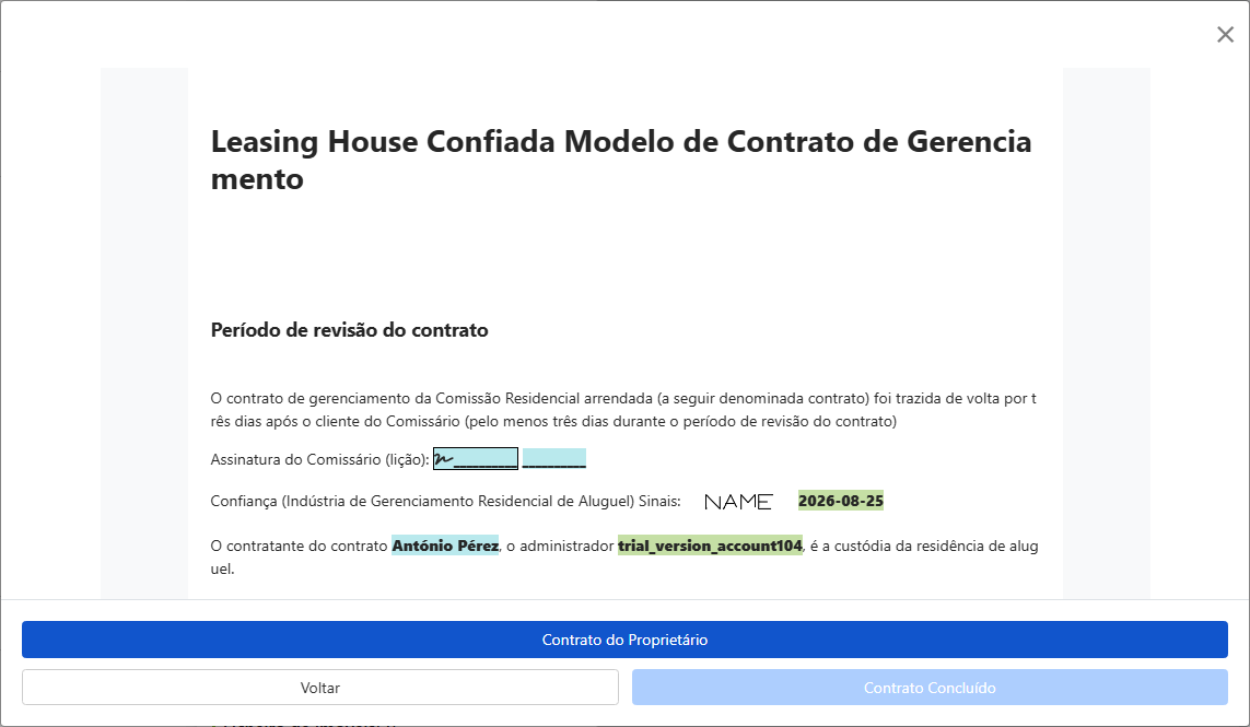 Pré-visualizar o contrato e enviar para assinatura do proprietário