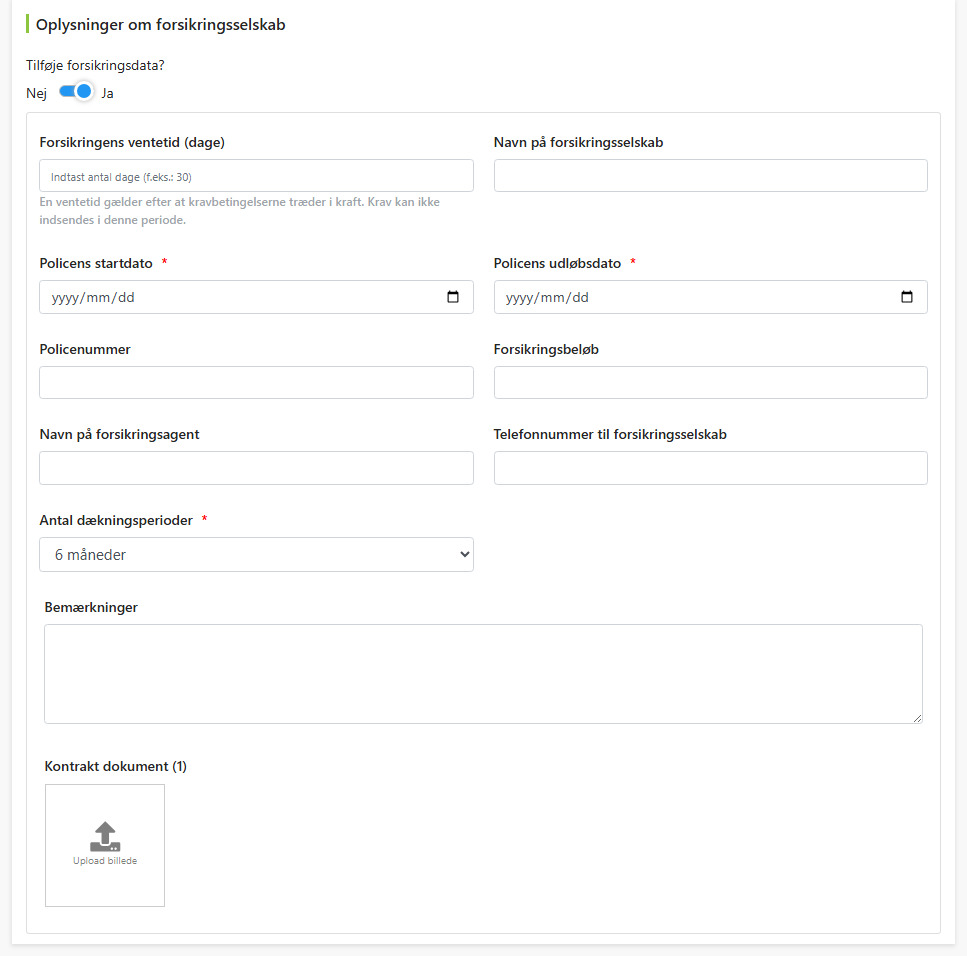 Forsikringsselskab information felt