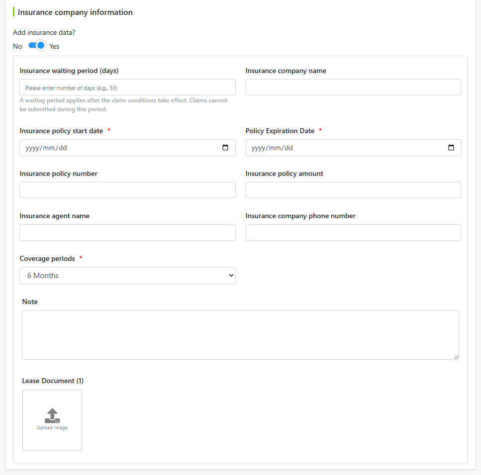Insurance provider information fields
