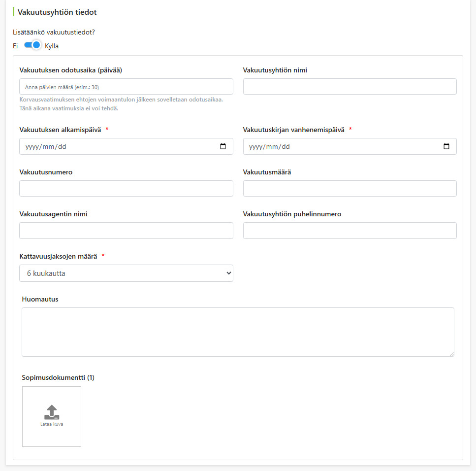 Vakuutusyhtiön tiedot -kenttä