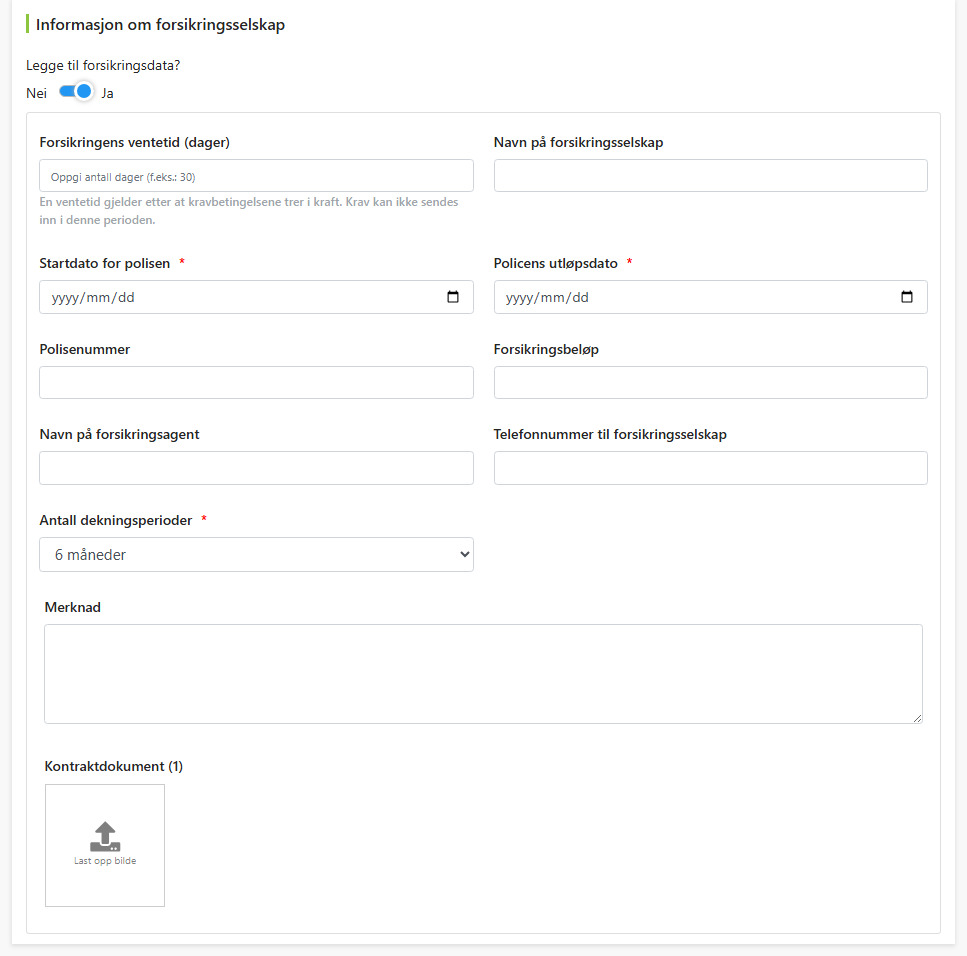 Forsikringsselskap informasjonsfelt