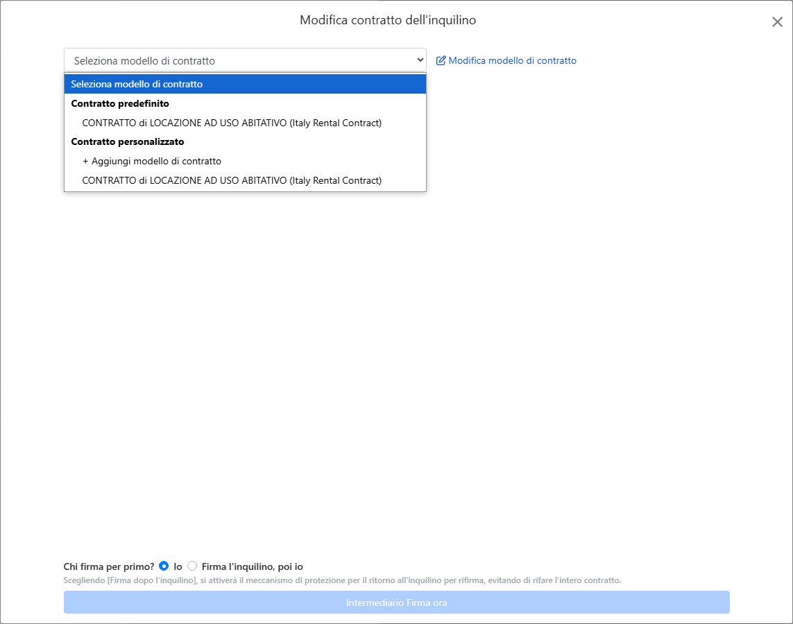 Scegli il modello di contratto: Modelli predefiniti e personalizzati