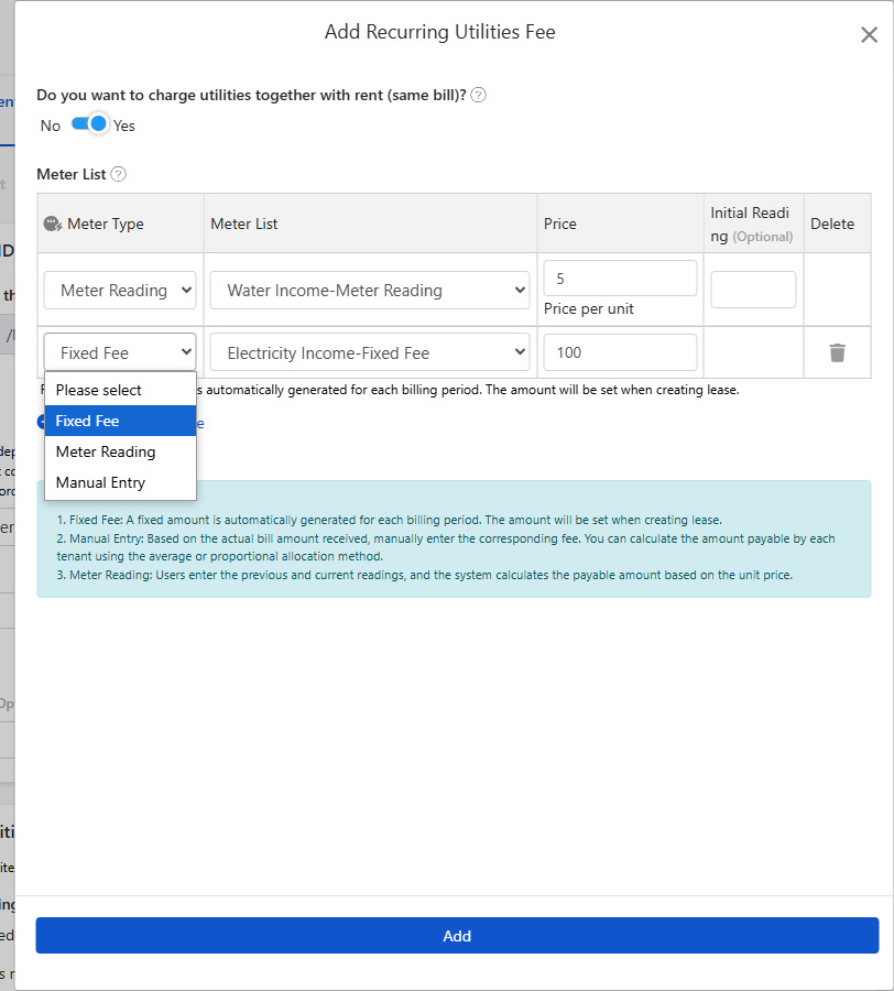 Periodic Utility Charges Setup: Three Billing Methods and Invoice Merge Switch