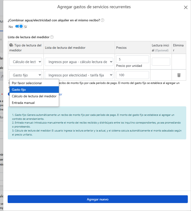 Configuración de servicios recurrentes: tres métodos de cobro y factura combinada