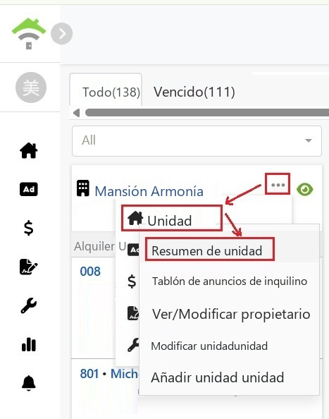 Seleccione propiedades desde el menú de la tarjeta de propiedad y luego seleccione vista general.