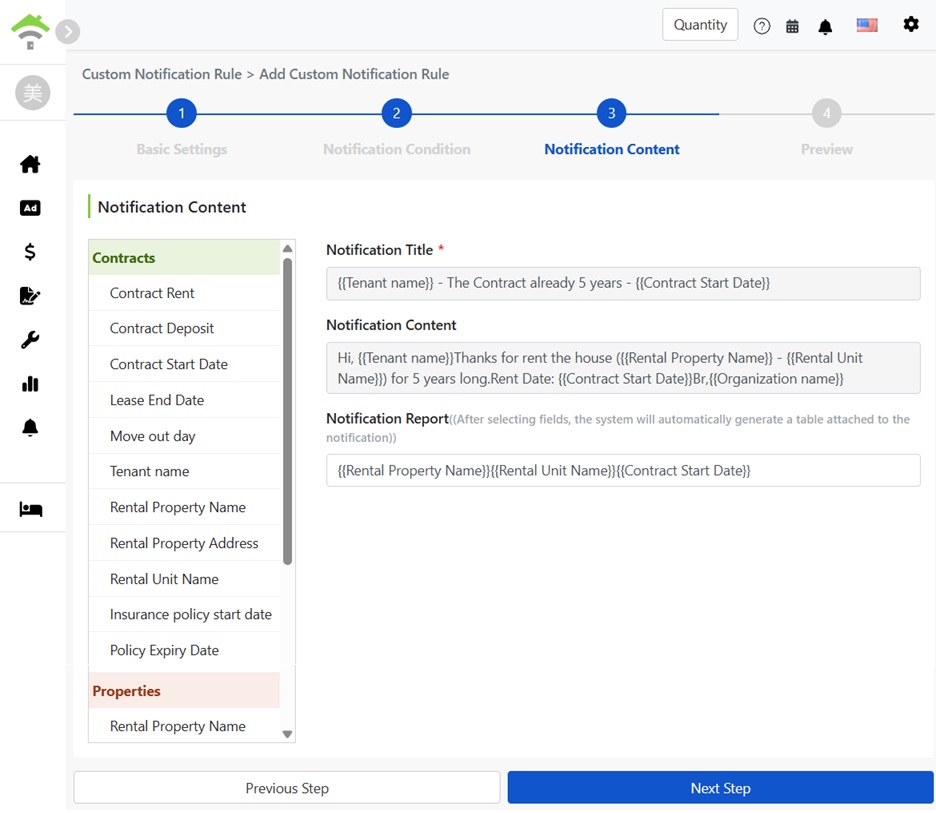 Notification Content: Sidebar List, Variables in Subject & Body, Notification Report Fields