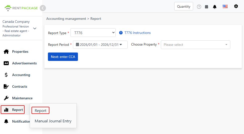 Select T776 as the report type