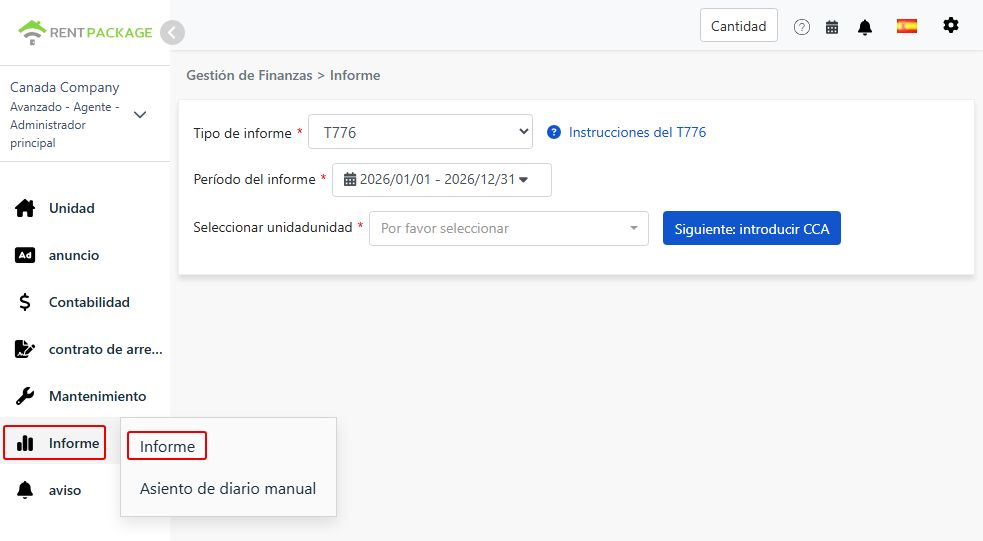 Seleccionar T776 como tipo de informe