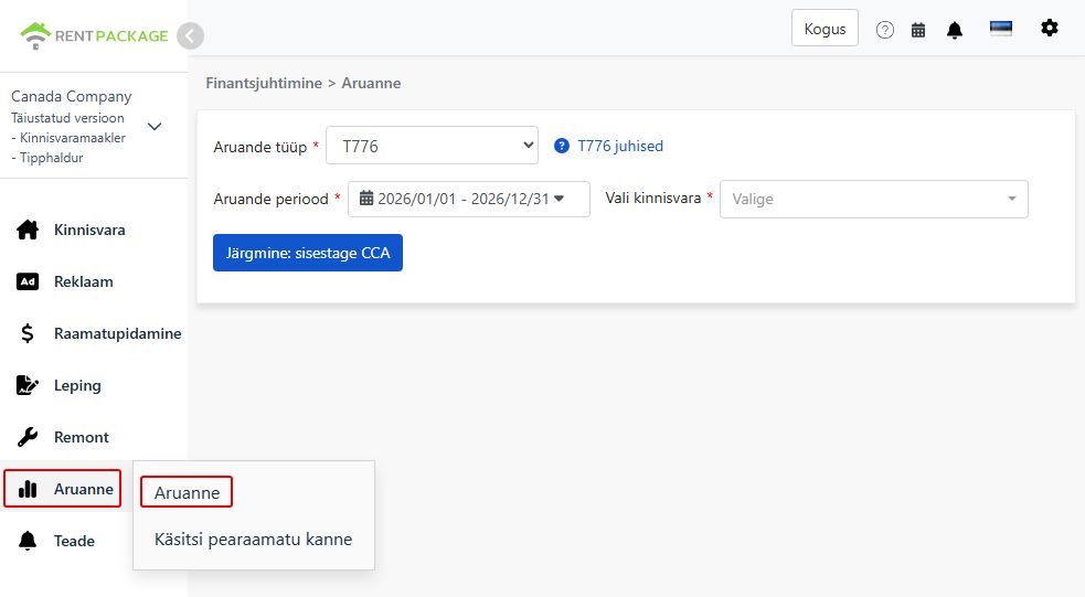 T776 valimine aruande liigiks