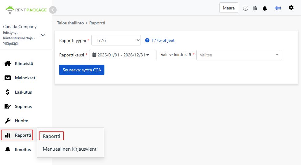 T776:n valinta raporttityypiksi