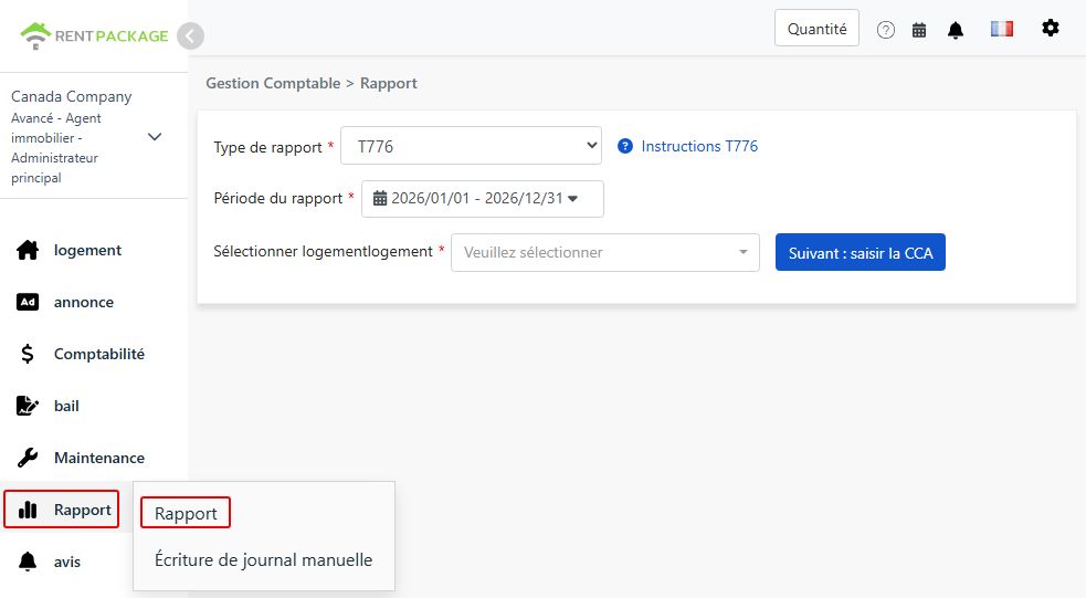 Sélectionner T776 comme type de rapport
