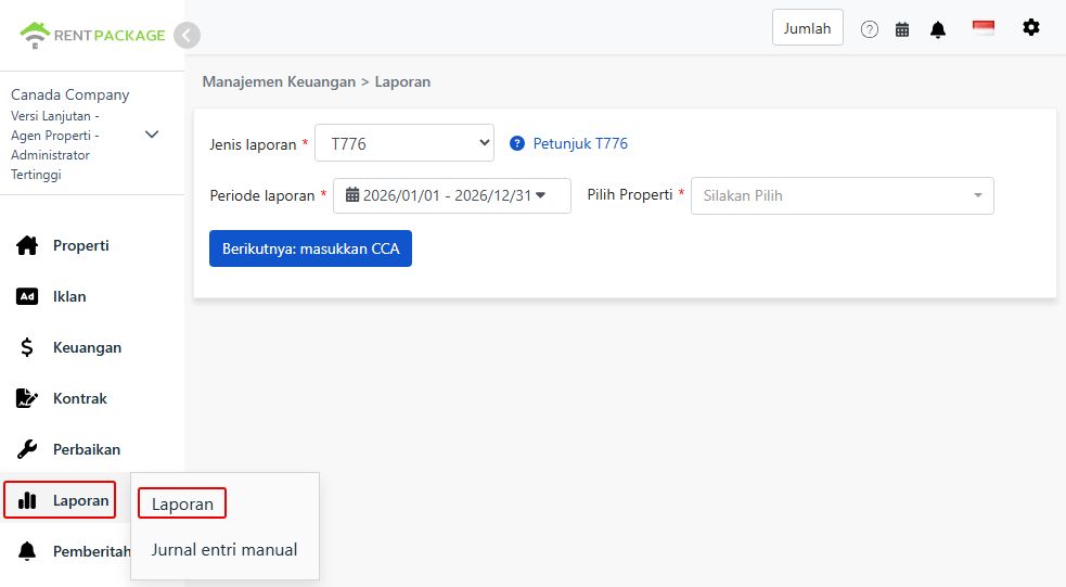 Pilih T776 sebagai jenis laporan