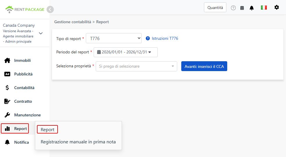 Selezionare T776 come tipo di report
