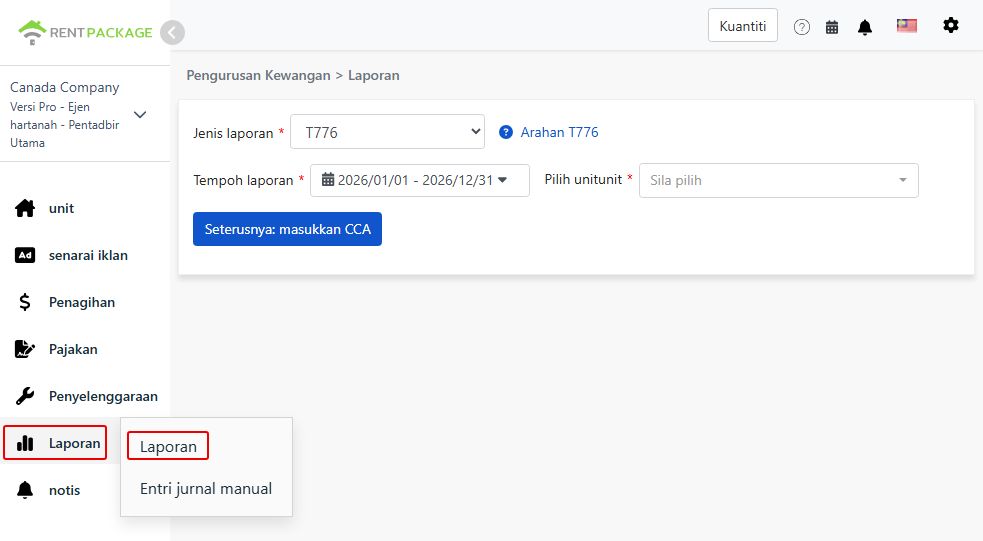 Pilih T776 sebagai jenis laporan