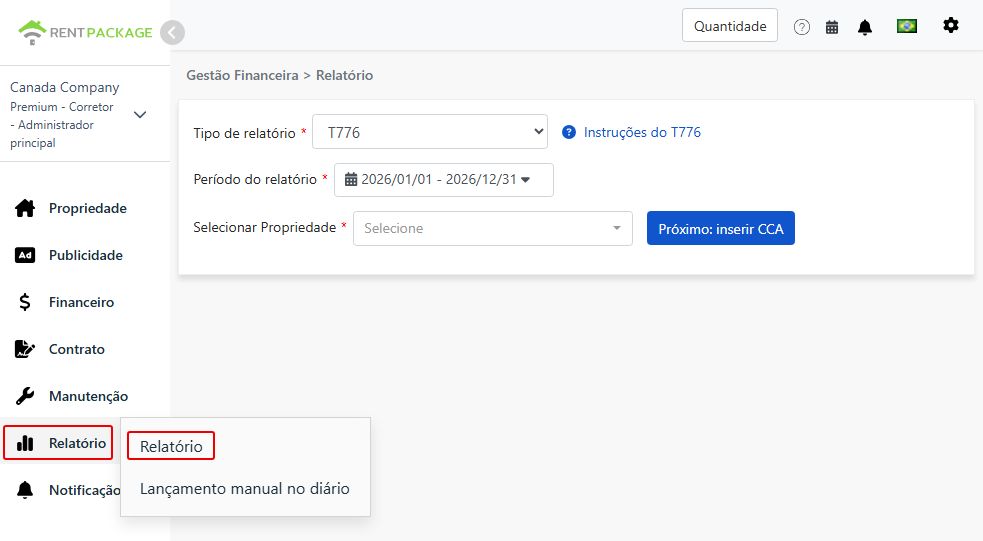 Selecionar T776 como tipo de relatório
