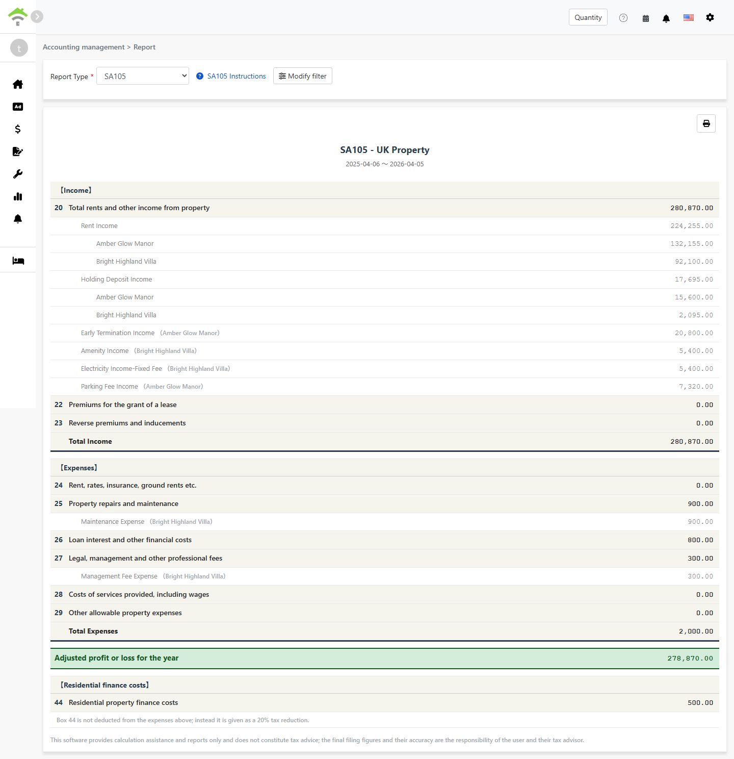 Generated SA105 report