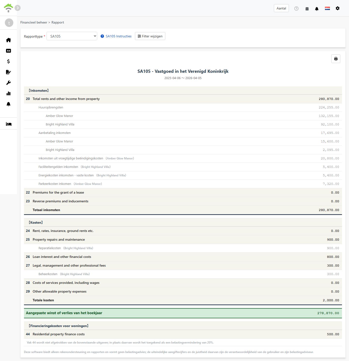 Gegenereerd SA105 rapport
