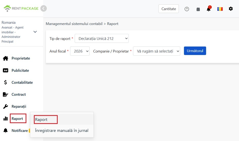 Clique em Relatório no menu à esquerda para acessar a funcionalidade de relatórios