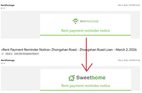 Result Comparison: Email notifications changing from RentPackage logo to your company logo
