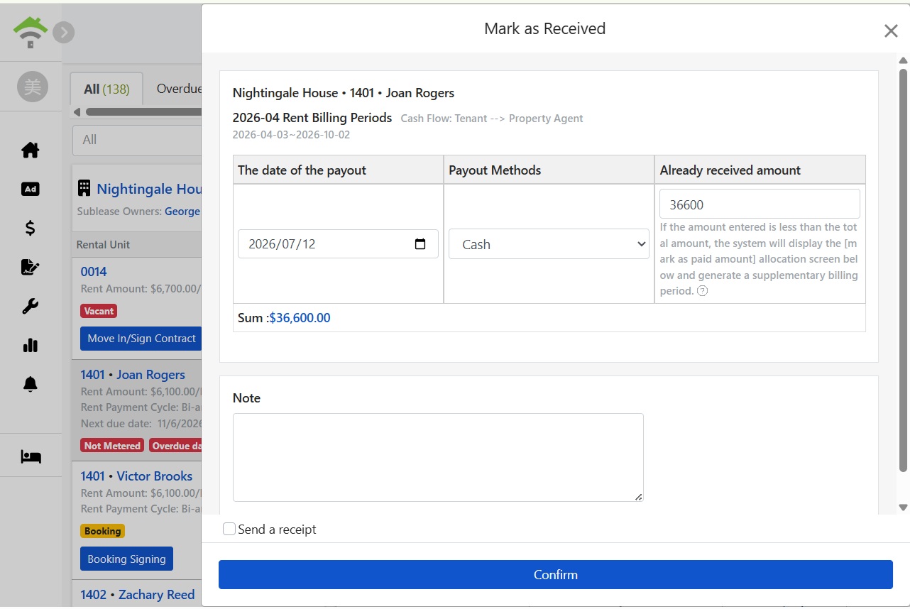 Confirm payment amount and optional receipt sending