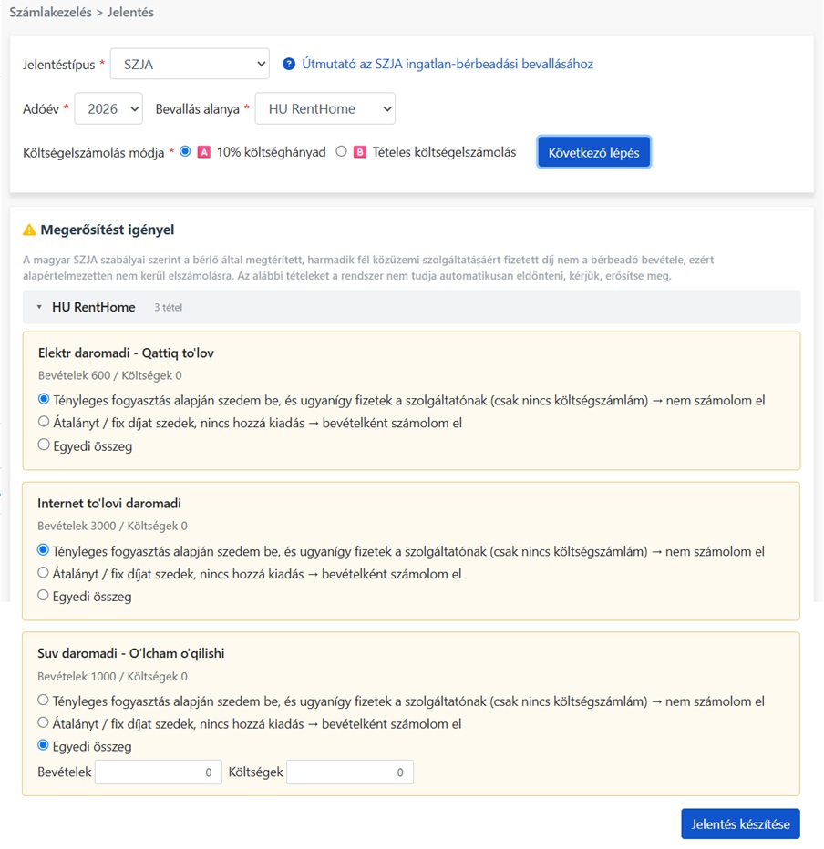 Utility Fee Confirmation: Pass-through, Monthly Charge, or Custom Amount Options