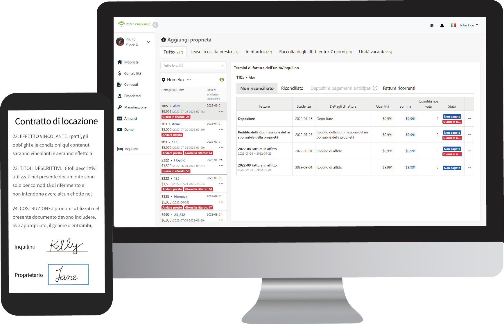 Anteprima interfaccia operativa software gestione affitti RentPackage