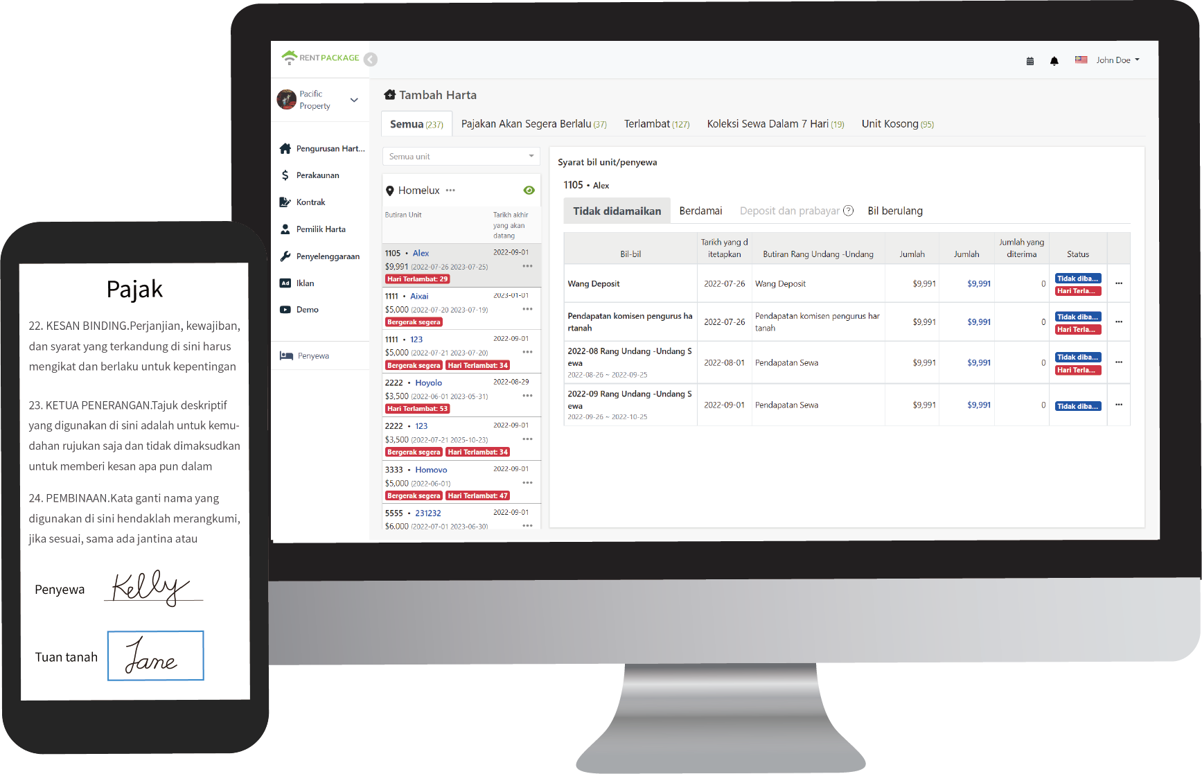 Pratonton Antara Muka Pengurusan Sewa RentPackage