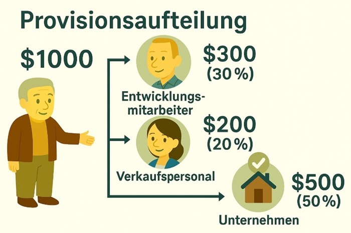 Exklusiv für Makler - Provisionsaufteilung nach Verhältnis an das Team: Akquise, Verkauf, Agentur