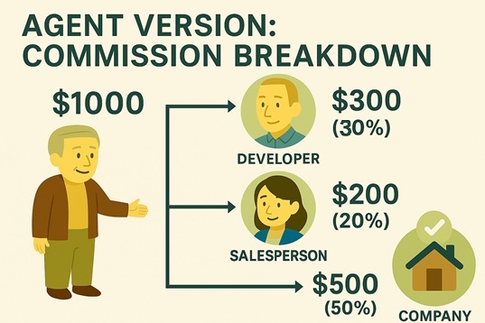 Broker exclusive - Split commissions proportionally to staff bonuses for: development staff, sales locking staff, and the agency