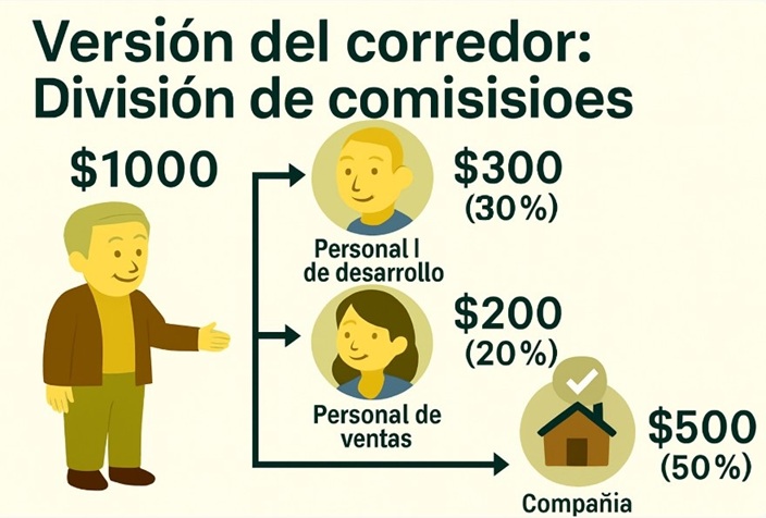 Exclusivo para agentes - Dividir las comisiones proporcionalmente para bonus de empleados: desarrolladores, vendedores, y la empresa de corretaje.