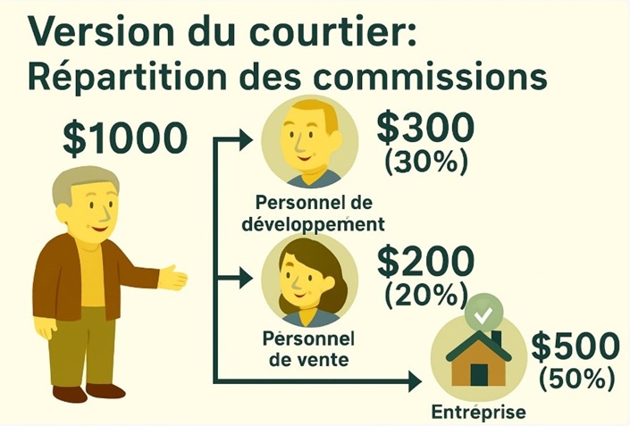 Exclusif pour agents immobiliers - Et distribue les commissions en fonction de la part de chaque employé,: Développeur commercial, vendeur confirmé, agence immobilière.