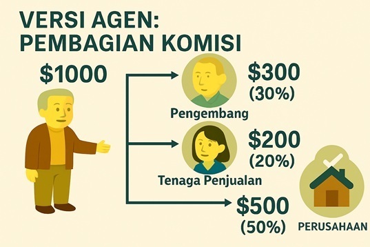 Khusus Agen - Dan bagi komisi ke bonus karyawan berdasarkan proporsi: Karyawan pengembang, karyawan penjualan, perusahaan agen