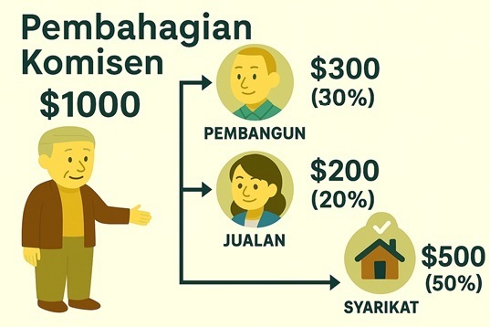 Eksklusif untuk Ejen - Dan agihkan komisen secara nisbah sebagai bonus kepada kakitangan: Pembangun Kakitangan, Kakitangan Jualan, Agensi Harta