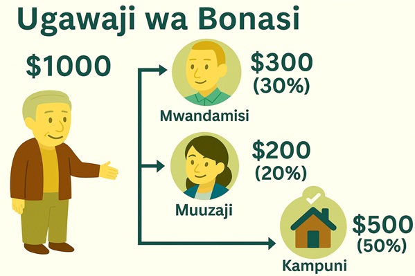 Kwa ajili ya mawakala pekee - Na gawanya kamisheni kulingana na asilimia kwa bonasi za wafanyakazi kwa: Wafanyakazi wa maendeleo, wafanyakazi wa mauzo, kampuni ya udalali