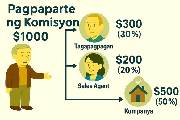 Para sa mga ahente - Hatiin ang komisyon ayon sa porsyento, ibigay bonus sa empleyado: Developer employee, sales lock employee, brokerage company