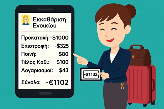 Προειδοποίηση: αυτόματη δημιουργία τελικού λογαριασμού από την εφαρμογή για έξοδο από το ενοικιαζόμενο.